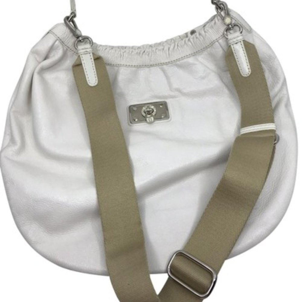 Marc Jacobs White Leather Shoulder Bag with Tan Strap